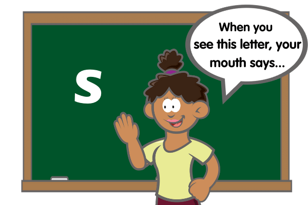 image of teacher with text: When you hear this sound, your mouth says this...