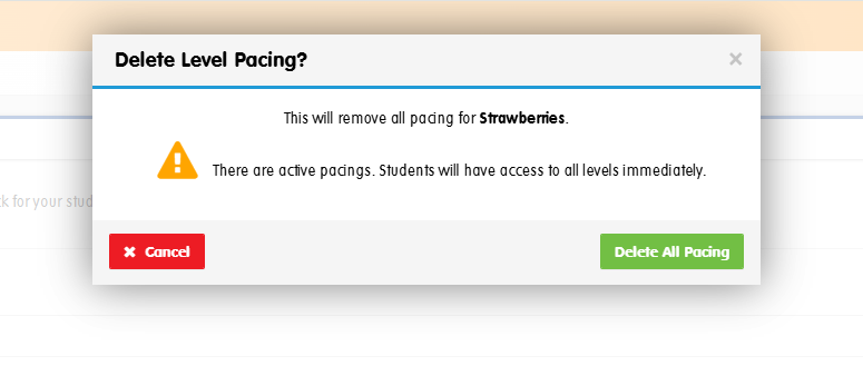 Delete pacing warning popup