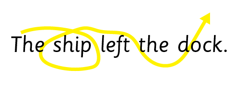 a sentence with a line showing the child's reading pattern 