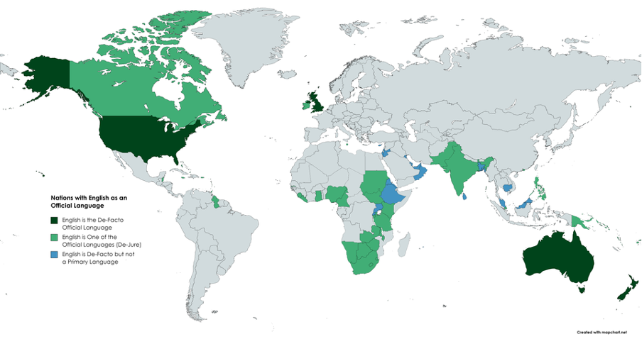 Graph showing countries where English is an official language