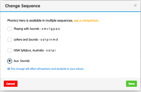 Screenshot of the pop-up window for selecting a new order of sounds