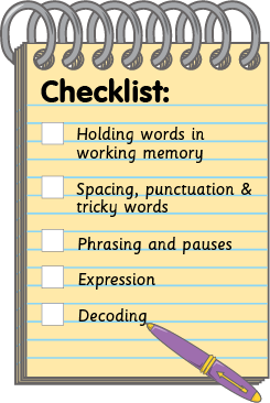 A notepad with a checklist for when a child is ready for sentence reading