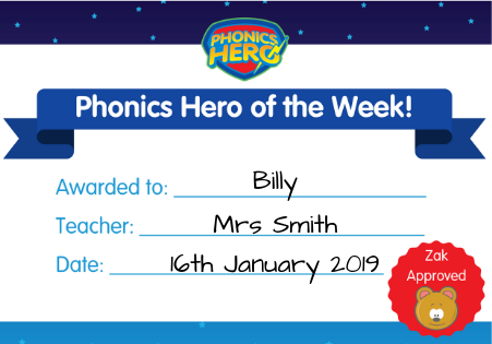 hero of the week certificate