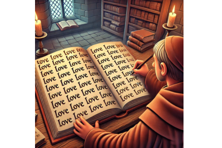 Monk writing love etymology