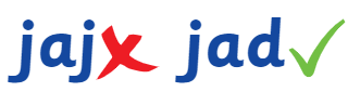 on the left the word 'jaj' followed by a large red X and on the right the word 'jad' followed by a green tick mark