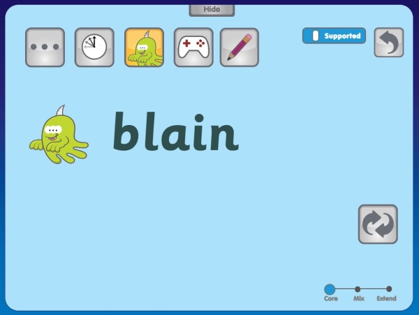 image of the Phonics Lessons screen. The word 
