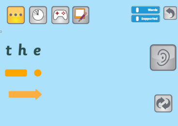 screenshots of the phonics showing the reading option for the tricky word 'the' on a light blue background