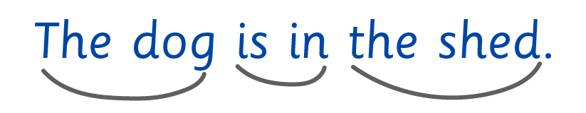 A sentence with 3 scoops below it breaking it up into the parts.