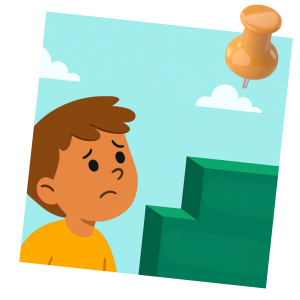 child looking worried at steps