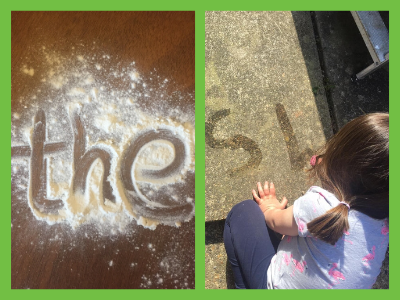 writing tricky words in flour and water